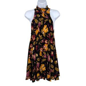 Intimately Free People Beaux Floral Halter Slip Mini Dress XS Black Multicolor